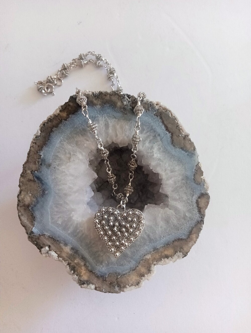 Sterling Silver 925 Filigree Heart Pendant Necklace Made In Italy